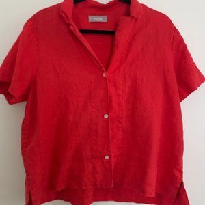 Everlane Red Linen Notch Shirt Size 14
